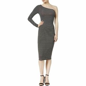 Bar III Black and White Stripped One Shoulder Long Sleeve Bodycon Dress